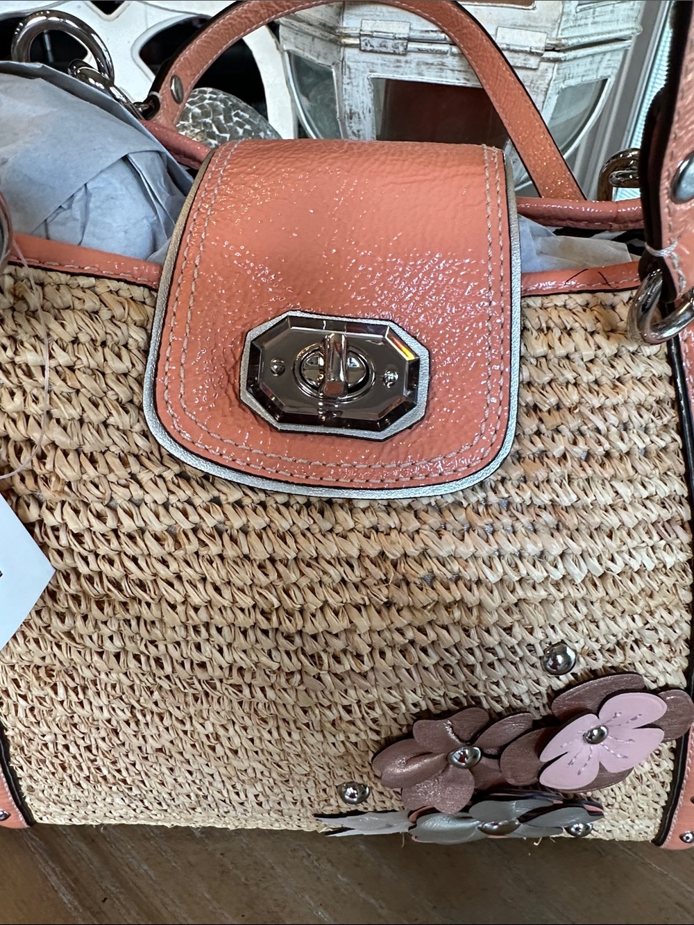 Coach Floral Embellished Straw Natalie Tote NWT - Picture 5 of 16